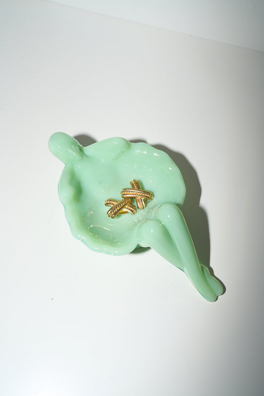 Vintage Jade Green Glass Woman Nude Lady Dish