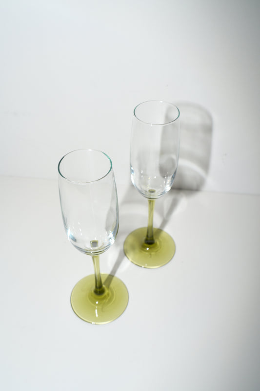 Vintage Green Stem Champagne Flutes (Set of 2)