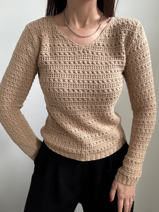 Vintage Cotton Fitted Crochet Sweater Size XS