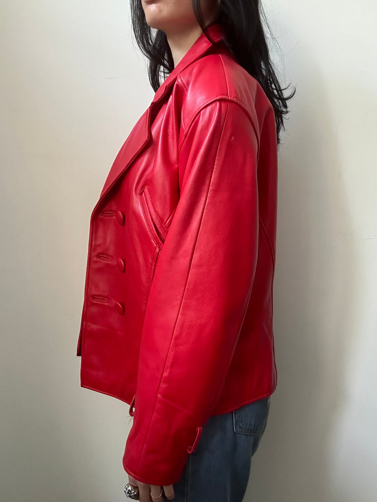Vintage Red Leather Double-Breasted Jacket Size Medium
