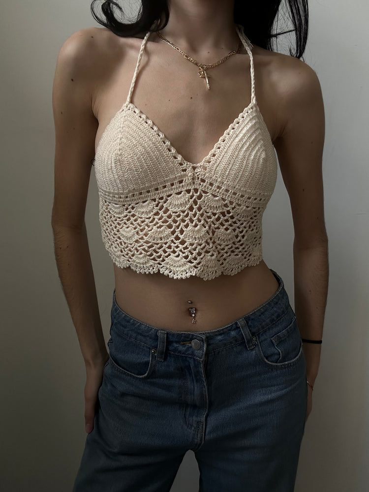 Vintage Crocheted Halter Tie Top Size XS