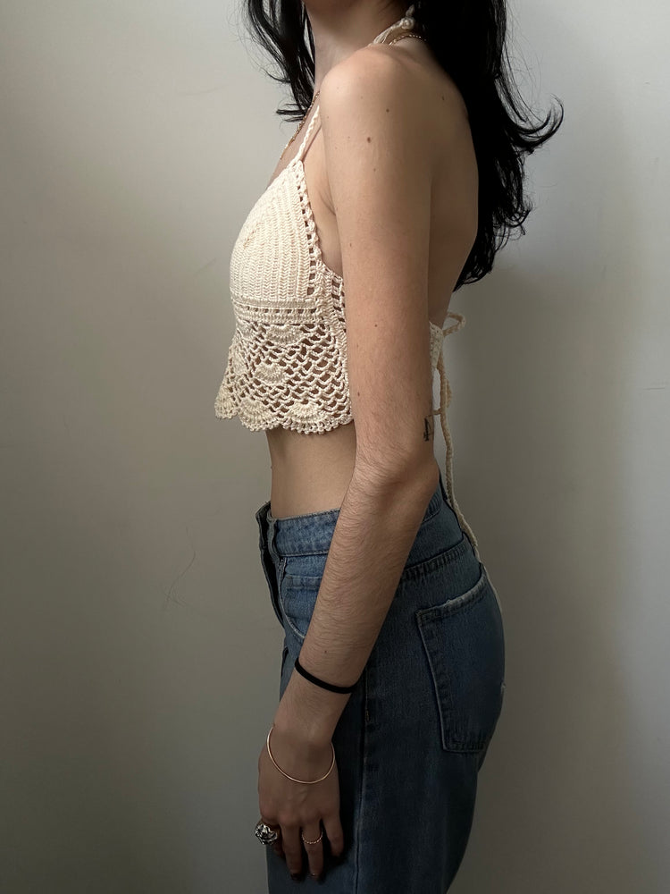Vintage Crocheted Halter Tie Top Size XS