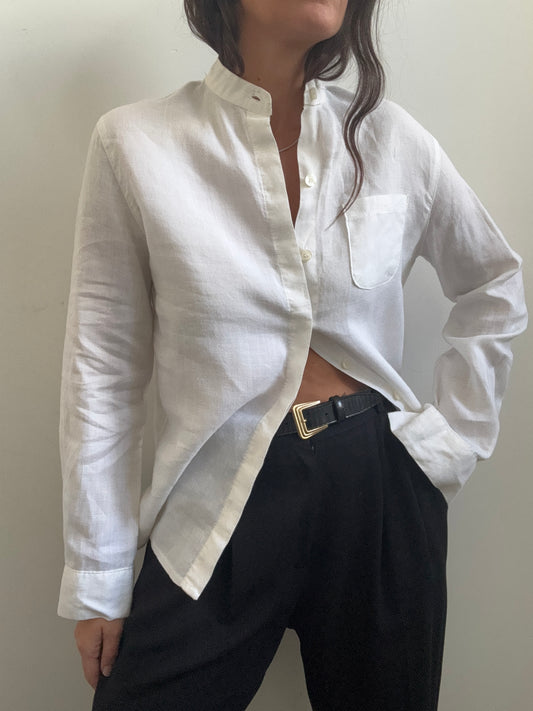 Vintage White Collarless Button-Up Size Small