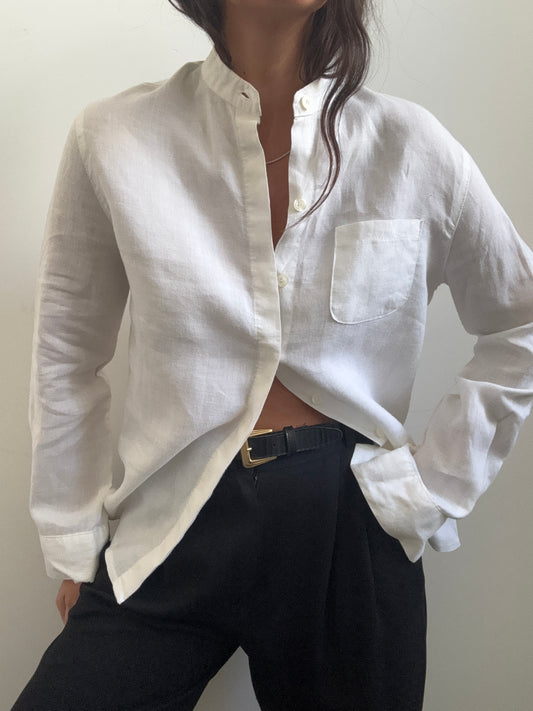 Vintage White Collarless Button-Up Size Small
