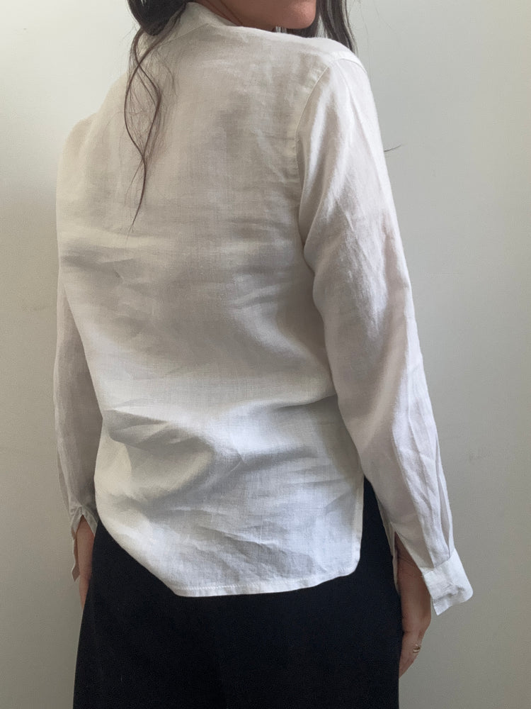 Vintage White Collarless Button-Up Size Small