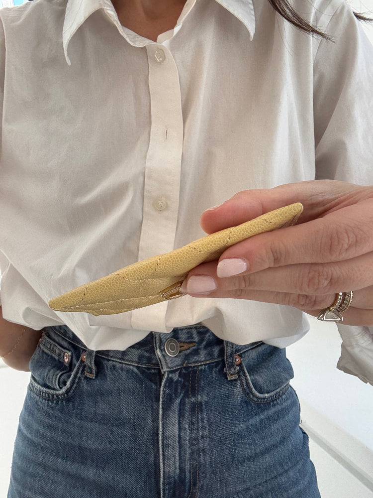 Pre-Loved 2021 Chanel Yellow Quilted Caviar Card Holder