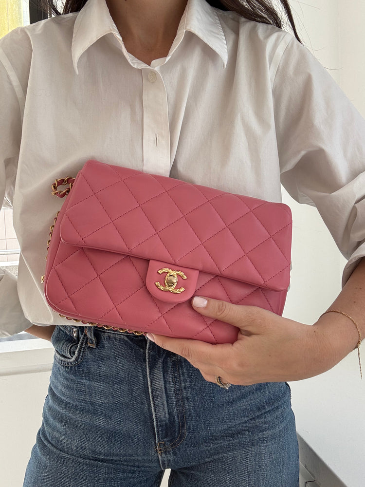 Pre-Loved Chanel Pink Quilted Calfskin Square Flap Bag