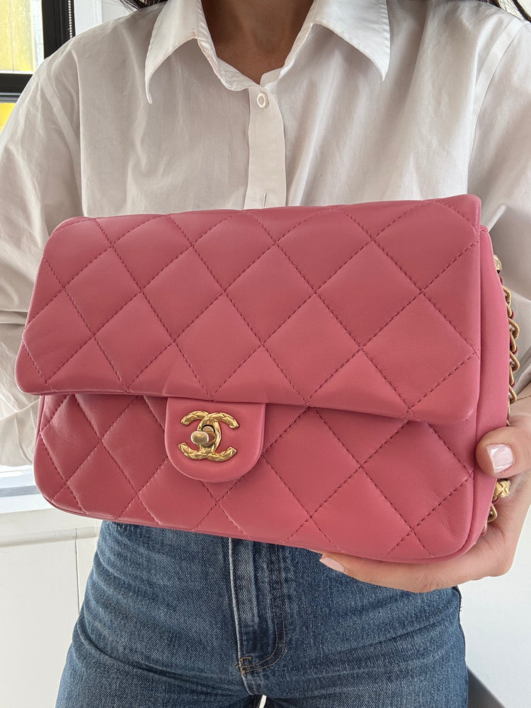 Pre-Loved Chanel Pink Quilted Calfskin Square Flap Bag
