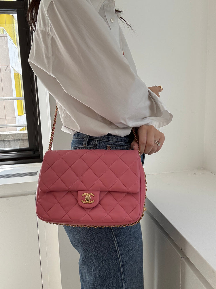 Pre-Loved Chanel Pink Quilted Calfskin Square Flap Bag