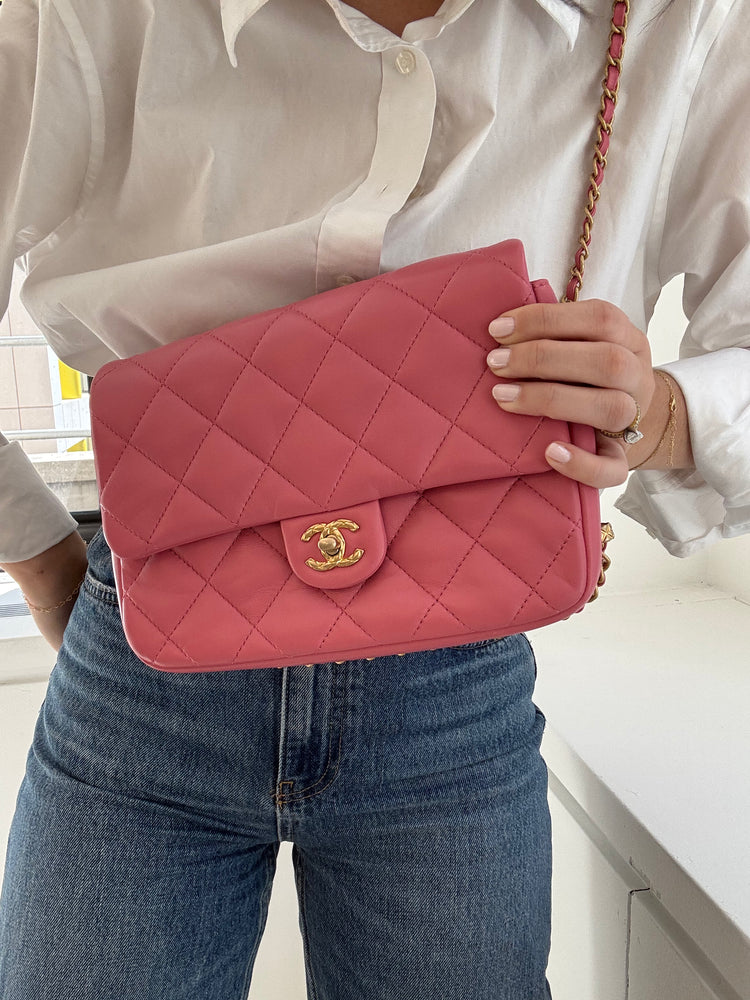 Pre-Loved Chanel Pink Quilted Calfskin Square Flap Bag