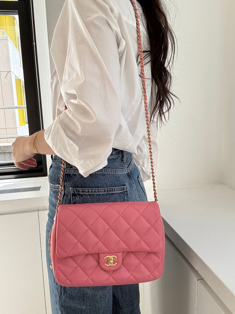 Pre-Loved Chanel Pink Quilted Calfskin Square Flap Bag