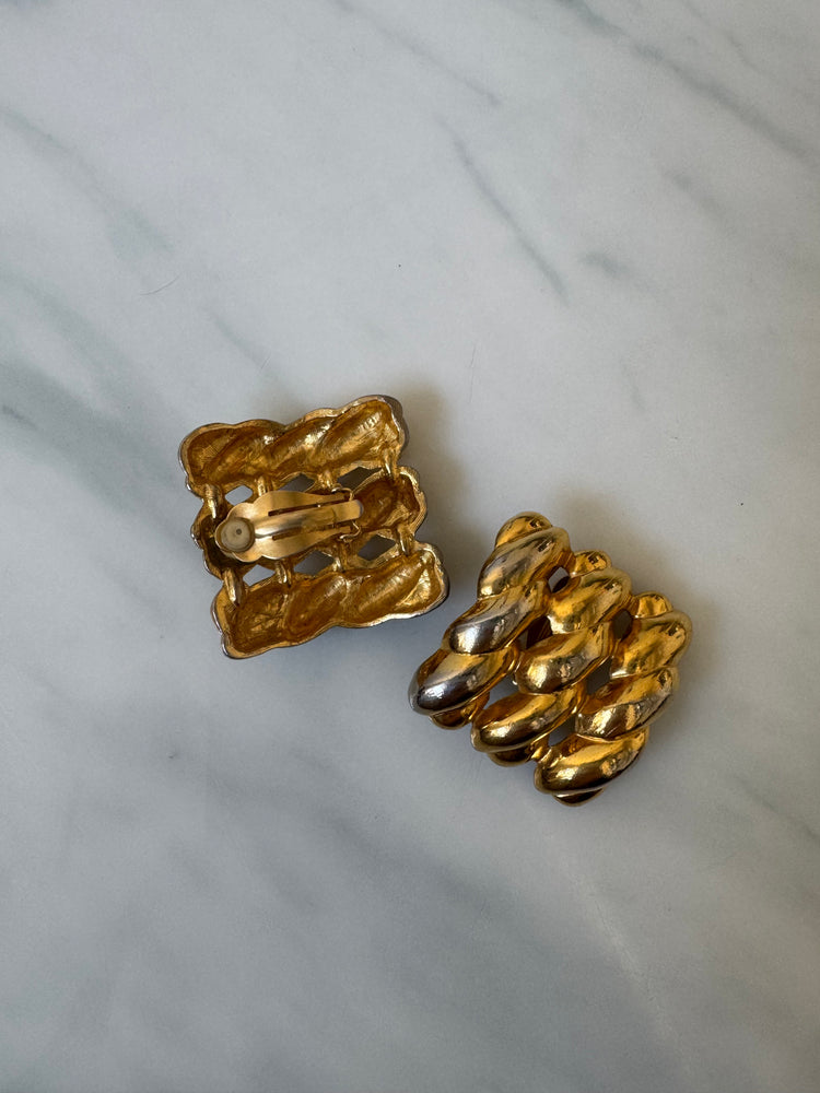 Vintage Gold-Toned Marquise-Shaped Earrings
