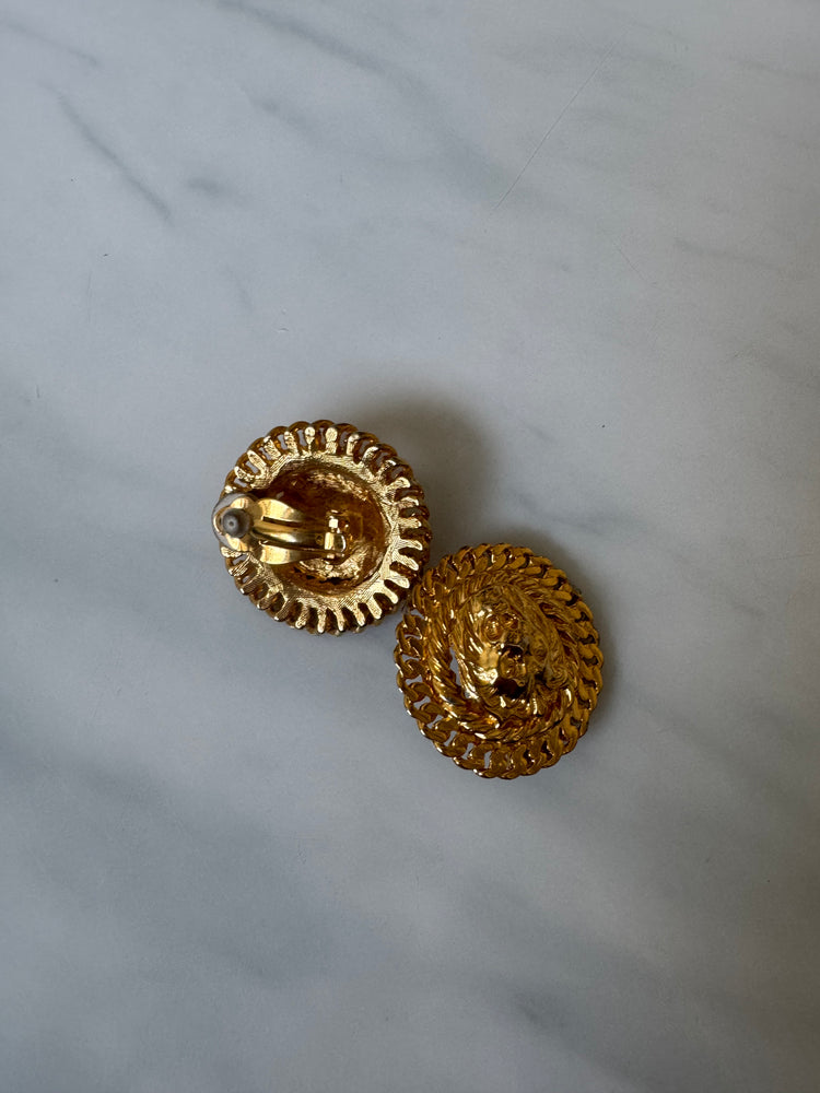 Vintage Gold-Toned Lion Detail Earrings