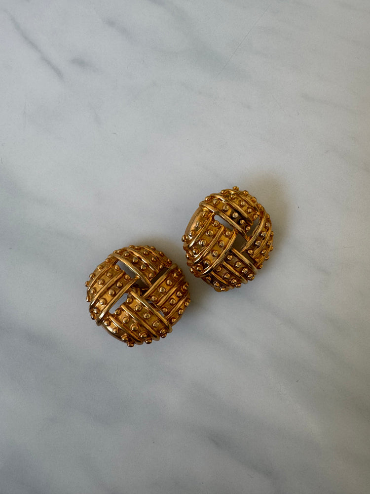 Vintage Gold-Toned Basket Weave Earrings