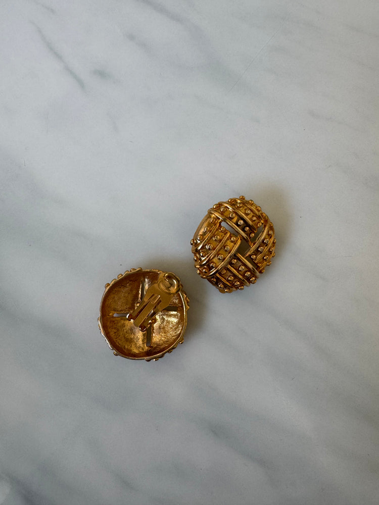 Vintage Gold-Toned Basket Weave Earrings