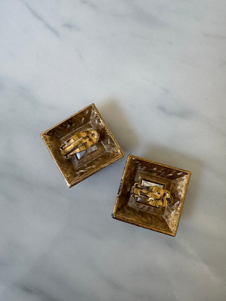Vintage Gold-Toned + Amber Stone Earrings