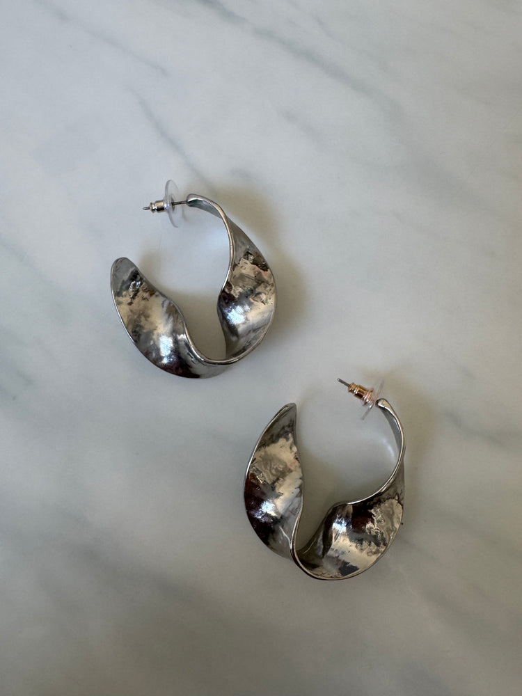 Vintage Silver-Toned Sculptural Hoop Earrings