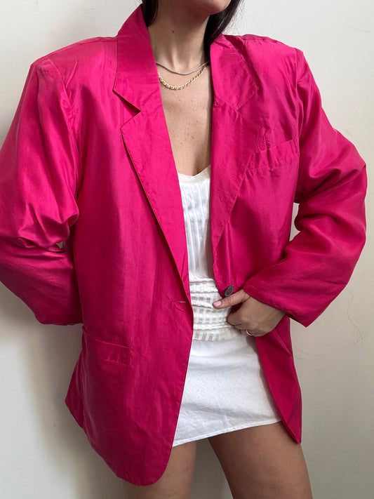 Vintage Pink Silk Classic Lightweight Blazer Size Large