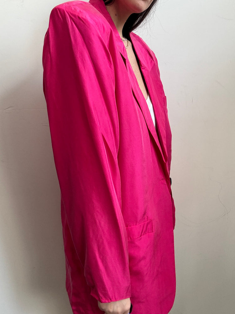 Vintage Pink Silk Classic Lightweight Blazer Size Large