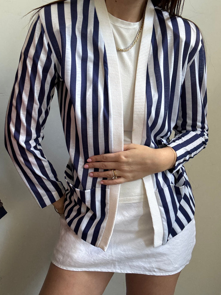 Vintage Blue + White Striped Cardi Size Small