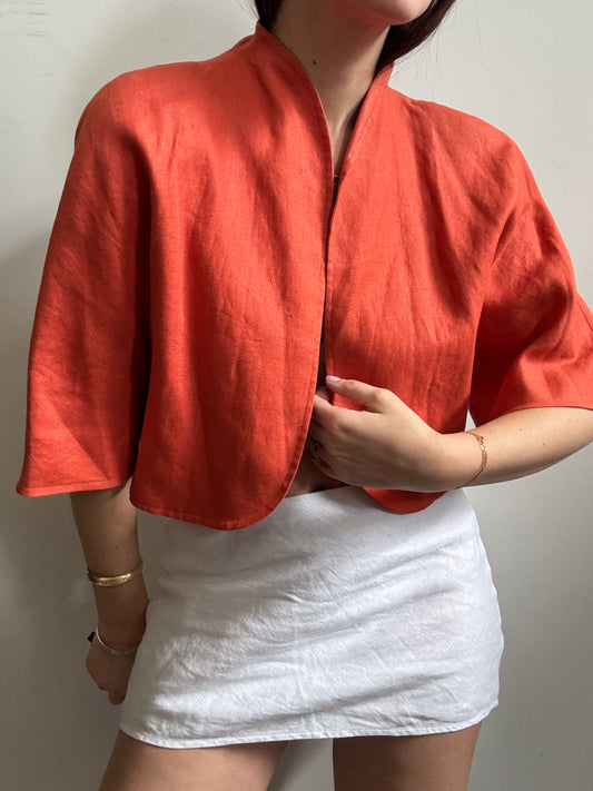 Vintage Italian Linen Burnt Orange Bolero Size Medium