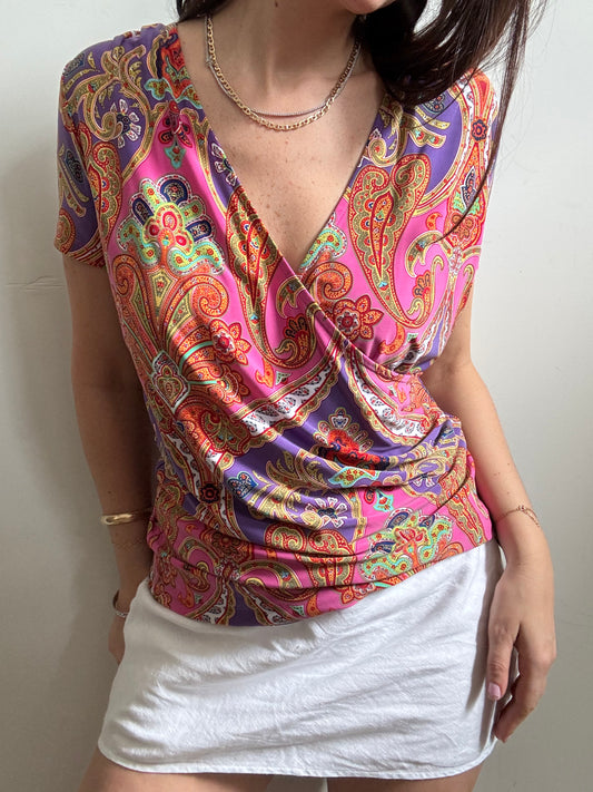 Vintage Ralph Lauren Paisley Stretch Wrap Top Size Medium
