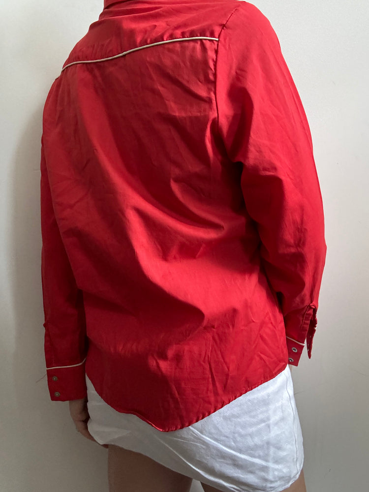 Vintage Red Cotton Western Style Button-Up Size Small