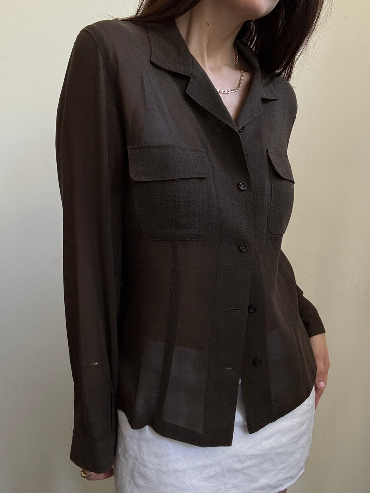 Vintage Italian Brown Sheer Blouse Size Large