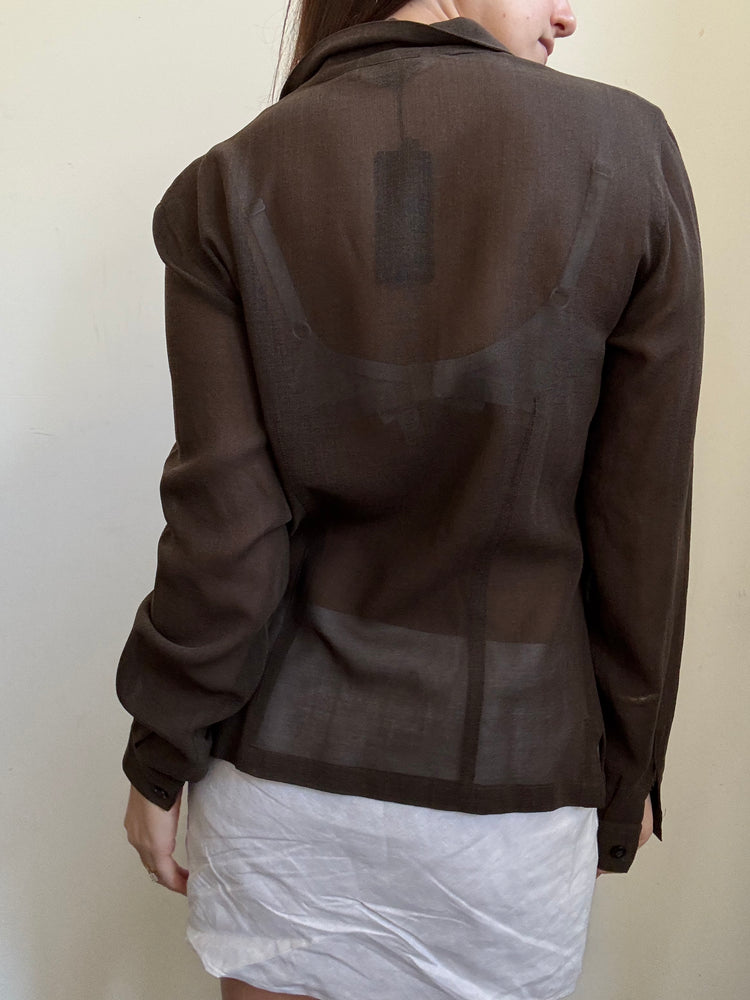 Vintage Italian Brown Sheer Blouse Size Large