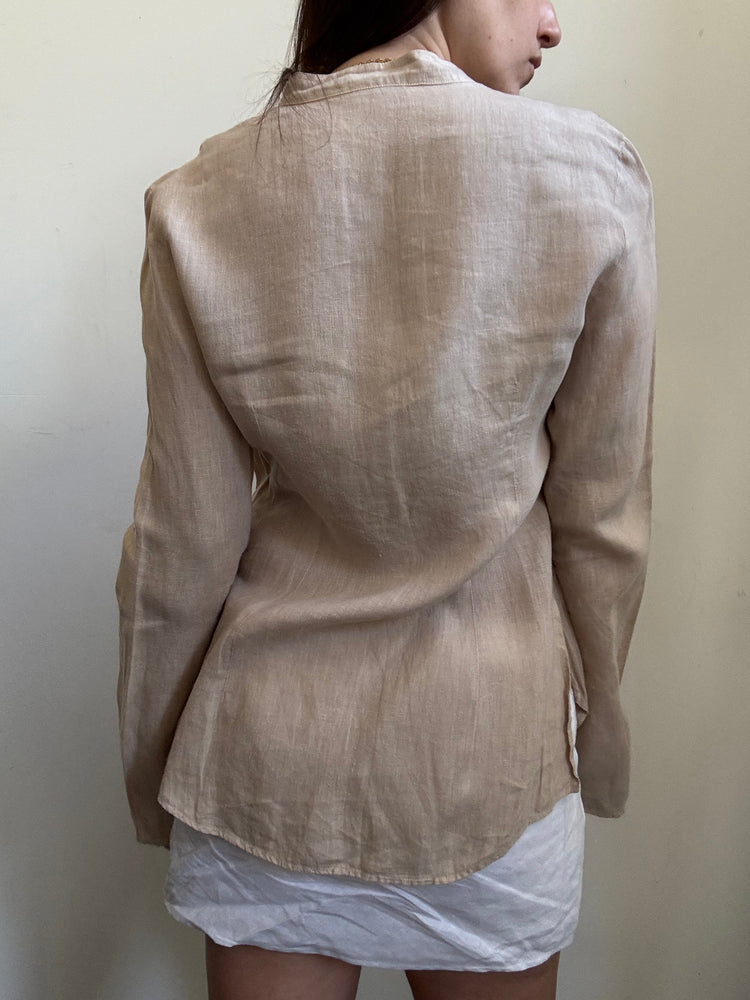 Vintage Max & Co. Tan Linen Fitted Blouse Size Medium