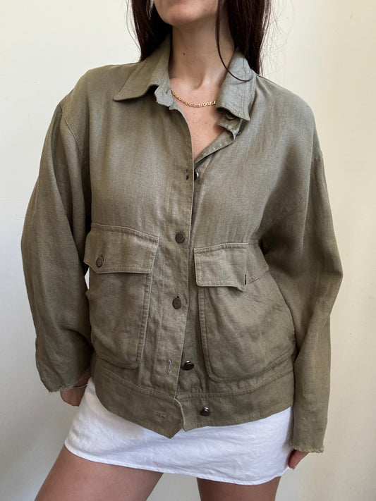 Vintage Linen Army Green Shacket Size Large