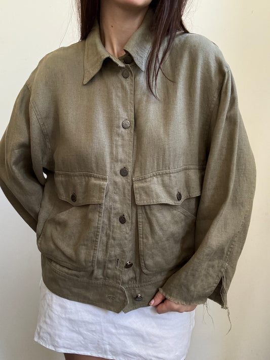 Vintage Linen Army Green Shacket Size Large
