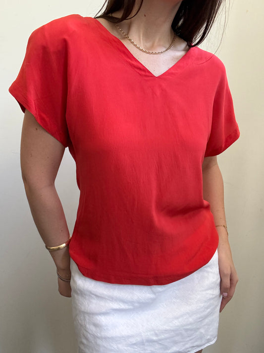 Vintage Max Mara Cherry Red Short Sleeve Blouse Size Medium