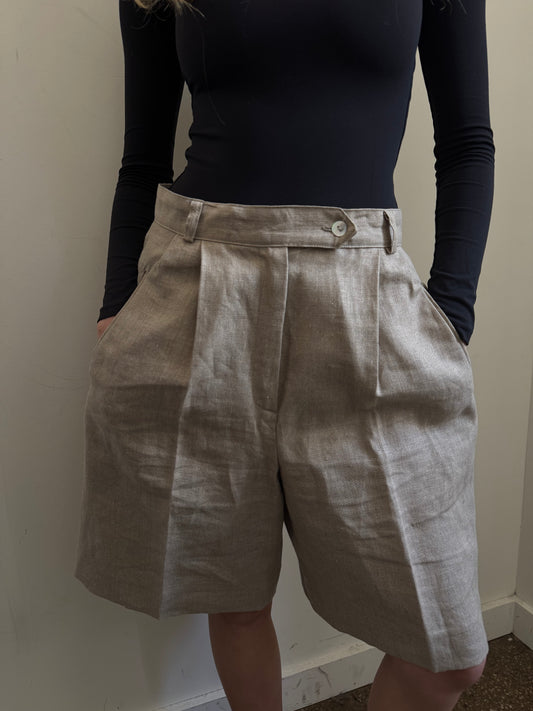 Vintage Linen Pleated Trouser Shorts Size Medium