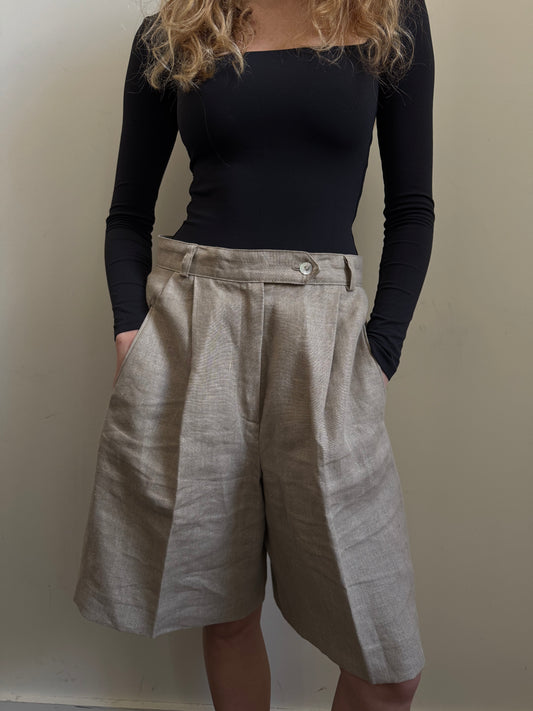 Vintage Linen Pleated Trouser Shorts Size Medium