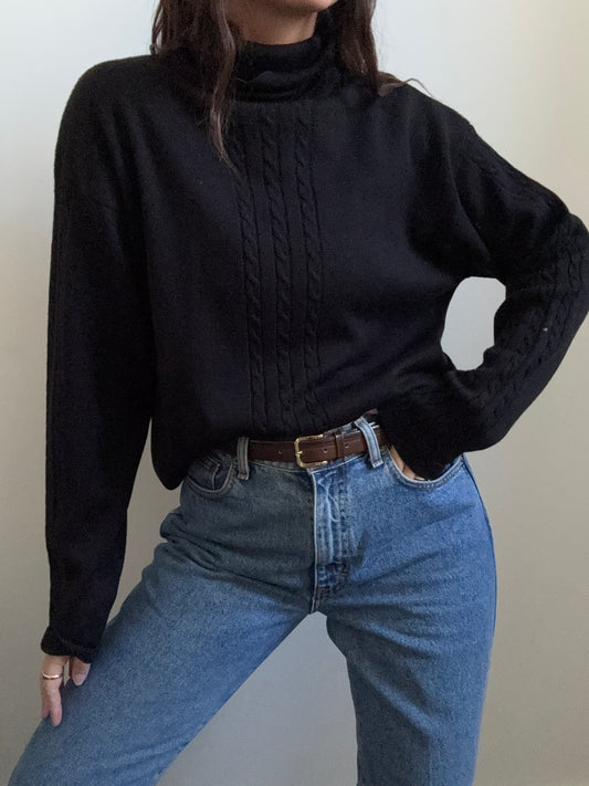 Vintage Merino Wool Turtleneck in Black Size L