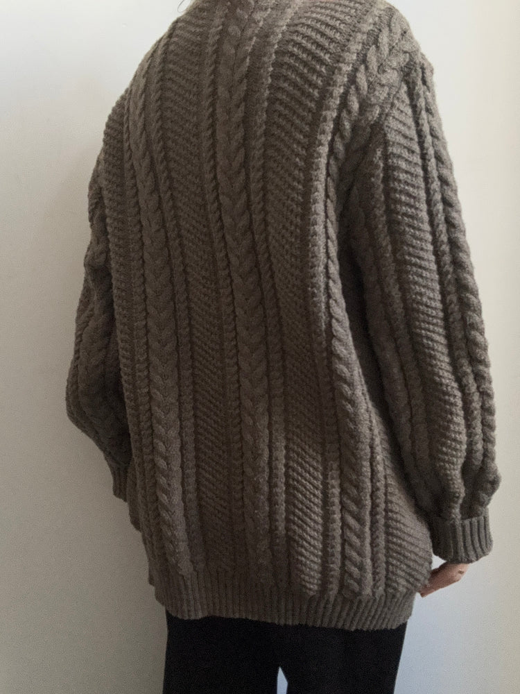 Vintage Olive Green Cable Knit Cardigan Size Medium