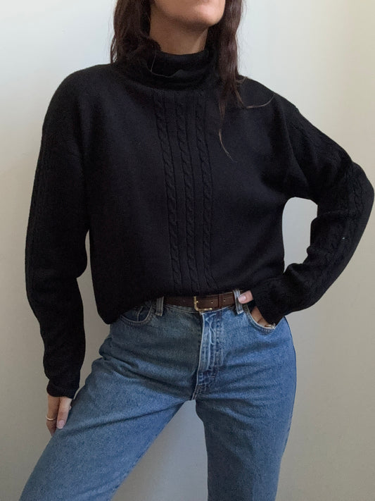 Vintage Merino Wool Turtleneck in Black Size L