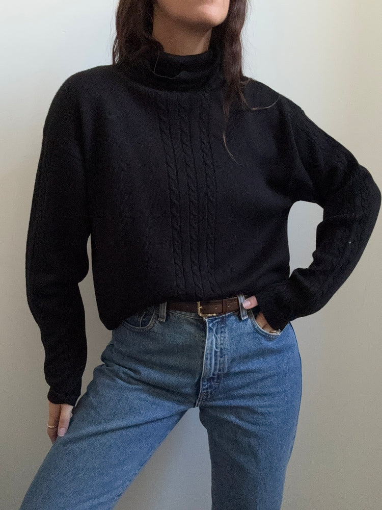 Vintage Merino Wool Turtleneck in Black Size L