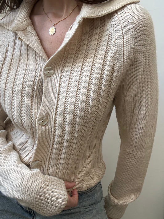 Vintage Italian Cream Pure Wool Collared Sweater Size Small