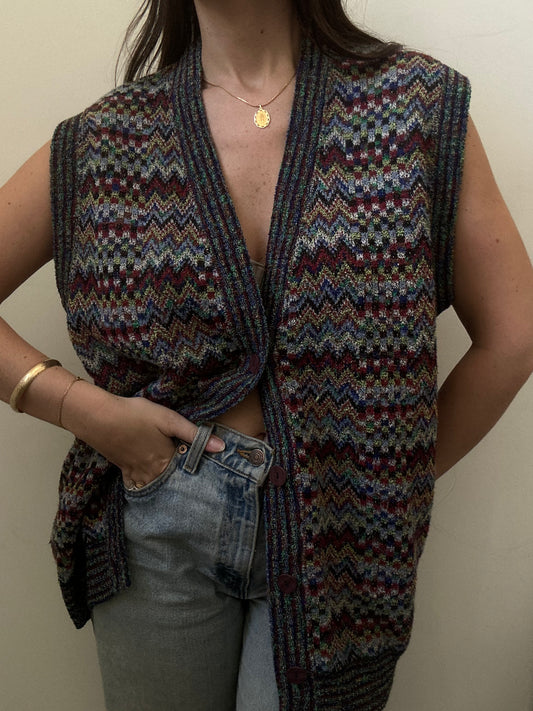 Vintage Missoni Multicolored Cotton Knit Vest Size Large