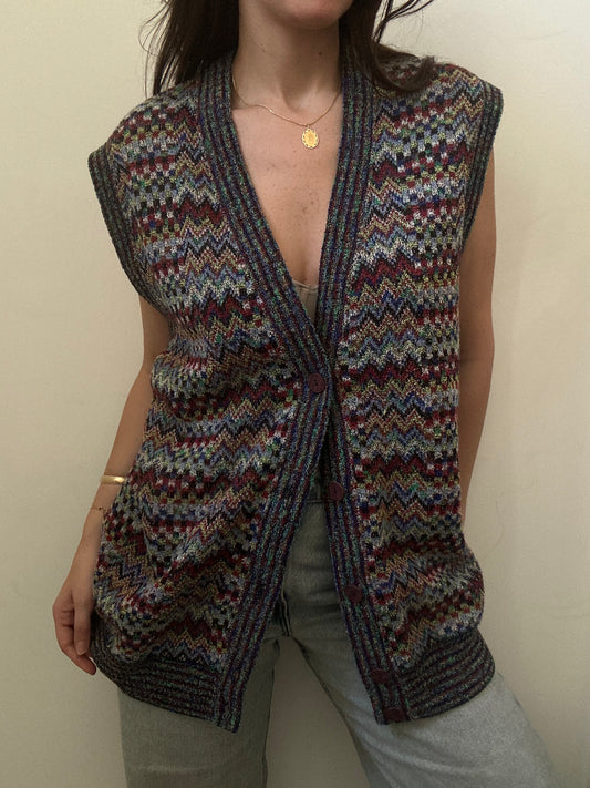 Vintage Missoni Multicolored Cotton Knit Vest Size Large