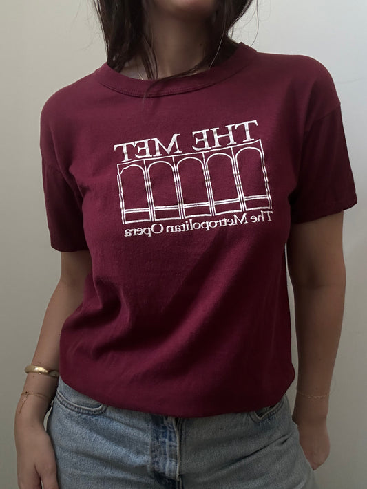 Vintage Burgundy MET Cotton Tee Size Small