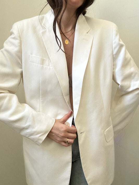 Vintage Ralph Lauren White Cotton + Silk Blazer Size Large