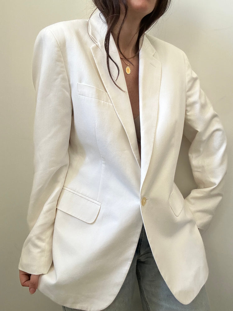 Vintage Ralph Lauren White Cotton + Silk Blazer Size Large