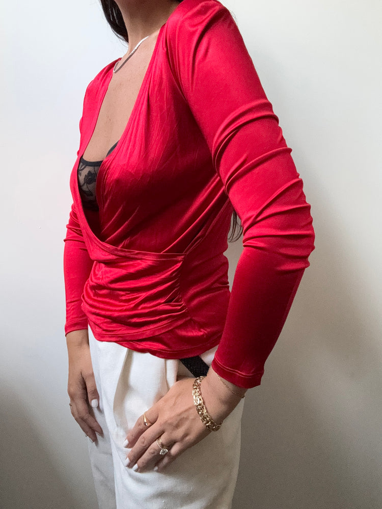 Vintage Escada Red V-Neck Top Size Medium