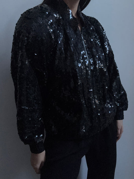 Vintage Black Sequin Jacket Size Medium