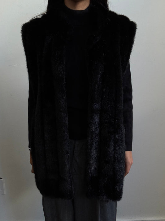 Vintage Faux Fur Vest in Black Size M