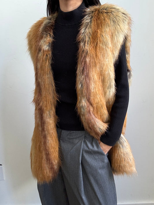 Vintage Faux Fur Vest in Reddish Brown Size XL