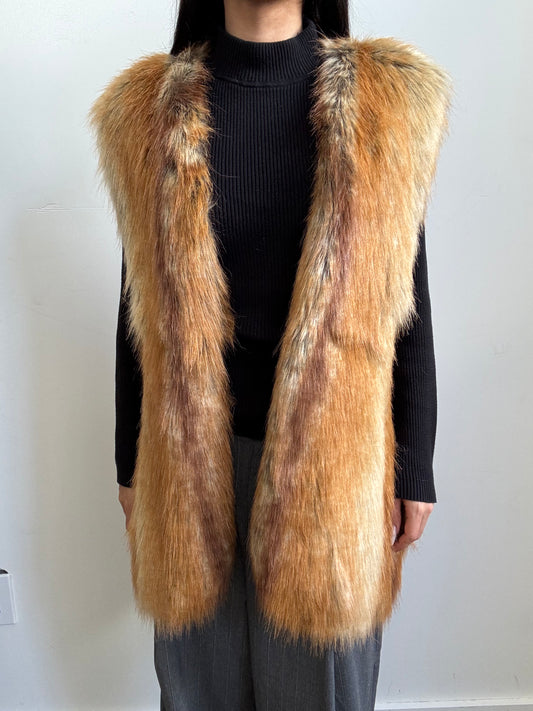 Vintage Faux Fur Vest in Reddish Brown Size XL